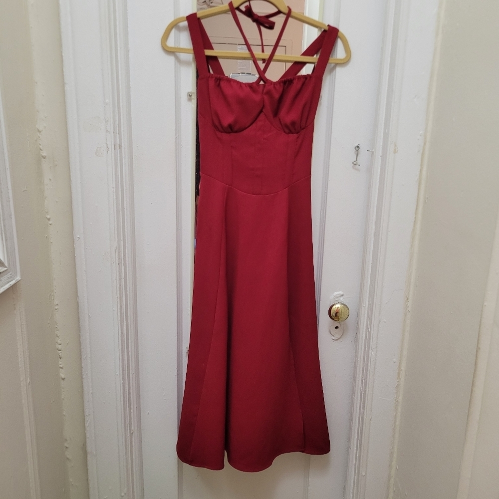 Milkmaid‎ Corset Midi Dress Wine Color Sz M Goth Grunge Dark Romantic